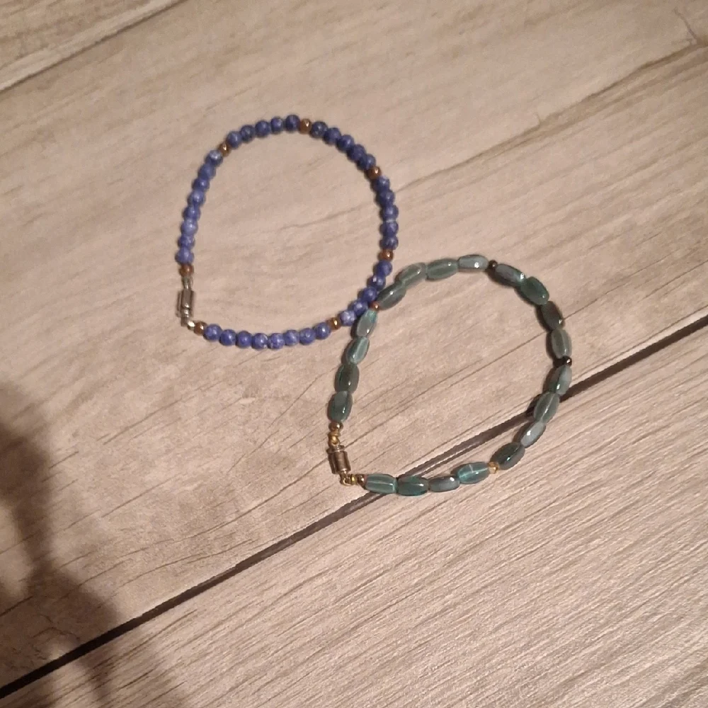 🍦Elegant Blue and Green Beaded Bracelet Set🐠🍬🍿🍕🐬
